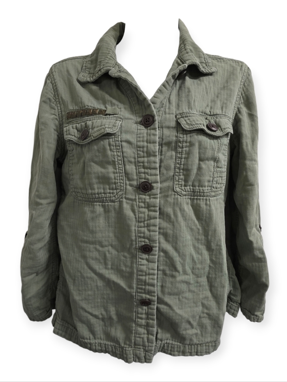 American Eagle Olive Green Military Utility Shirt Jacket Studded